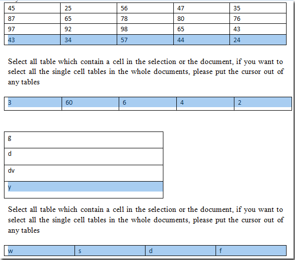 Quickly select all last rows of tables in Word