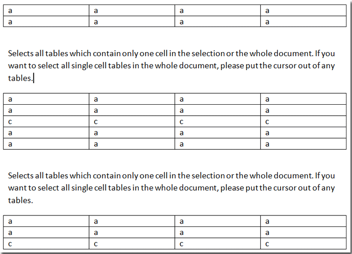 Quickly select all tables in a word document